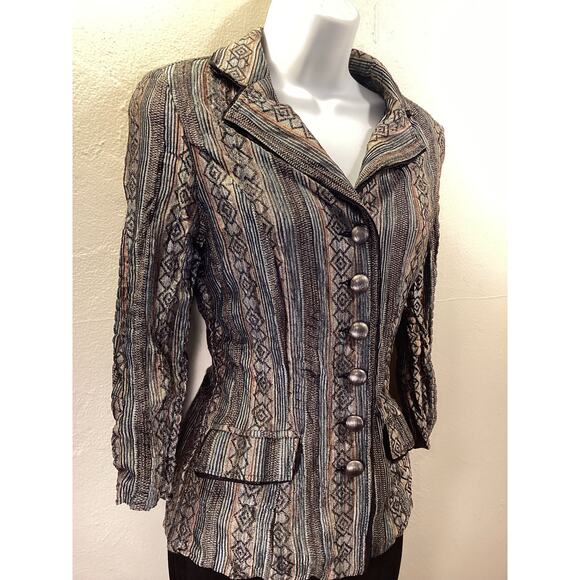 Alberto Makali Multi Color Crinkle Knit "Missoni Look" Mid Sleeve Jacket Top M - Picture 3 of 11